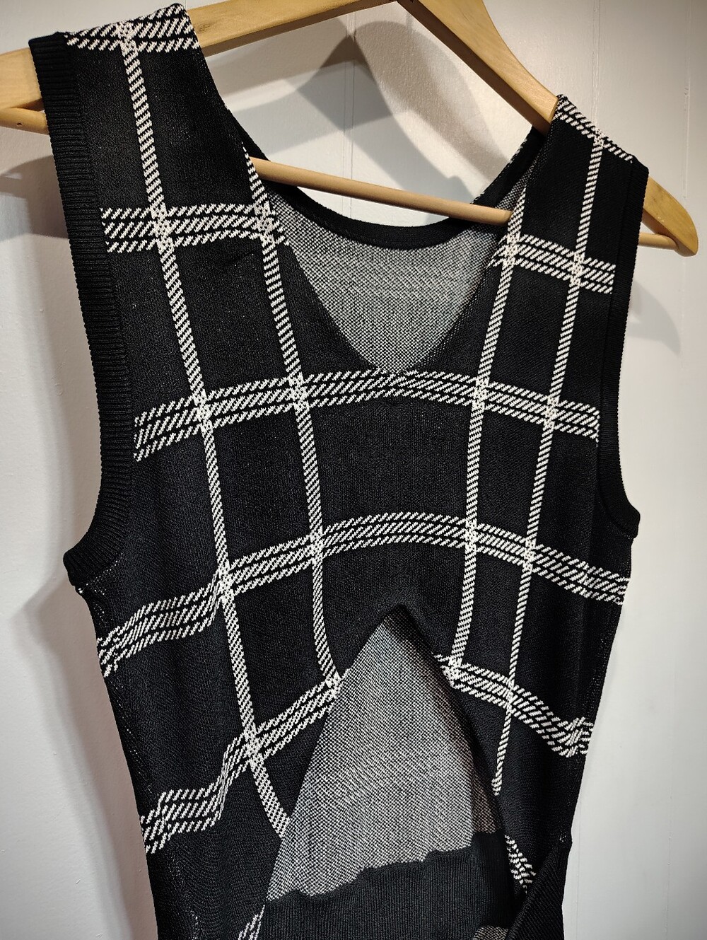 Rachel Roy Collection Plaid Knit Sleeveless Midi Dress Small Black Windowpane - Picture 6 of 10